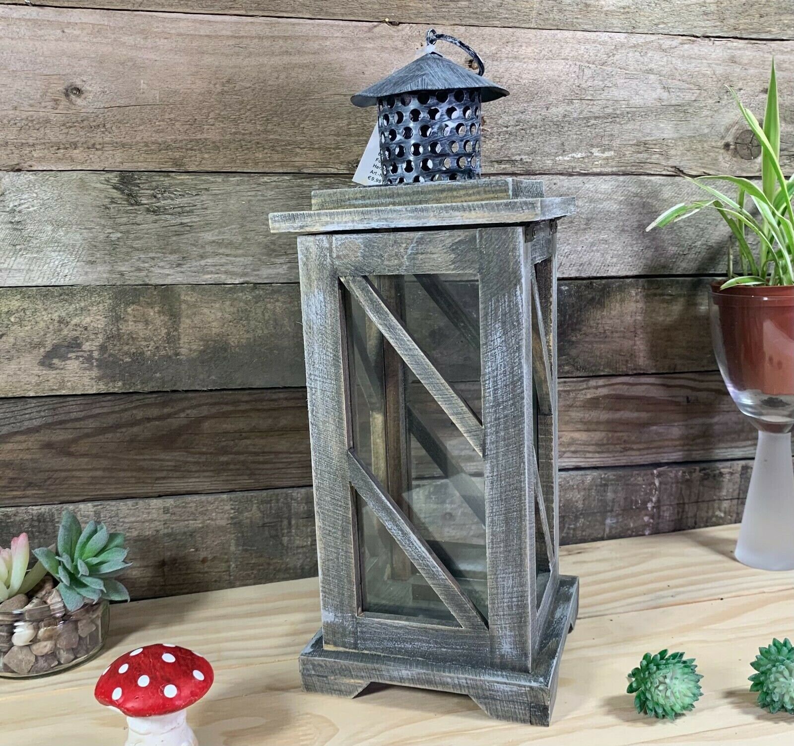 Vintage Rustic Wooden Hurricane Lantern Candle Holder Light Etsy UK