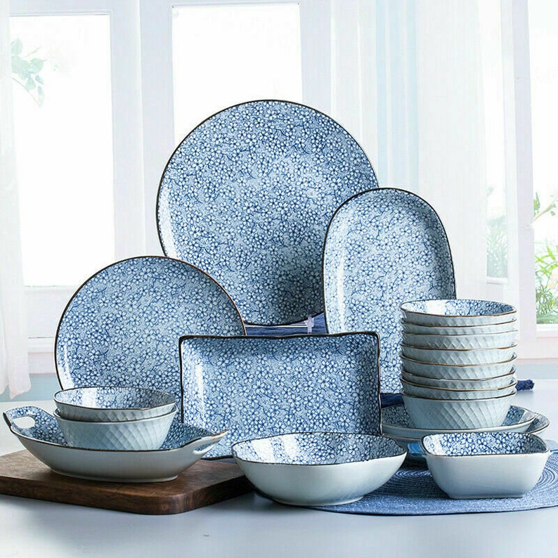 25pcs Japanese Design Crockery Dinnerware Sets Ceramic Floral Etsy UK