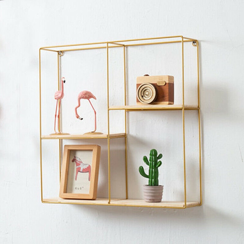 2 Tier Square Cube Wall Shelves Storage Display Shelf Gold Etsy UK