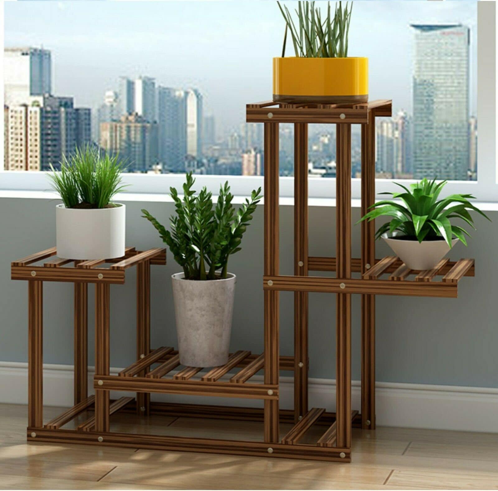 346 Tier Balcony Flower Shelf Floor Standing Wood Shelves Etsy