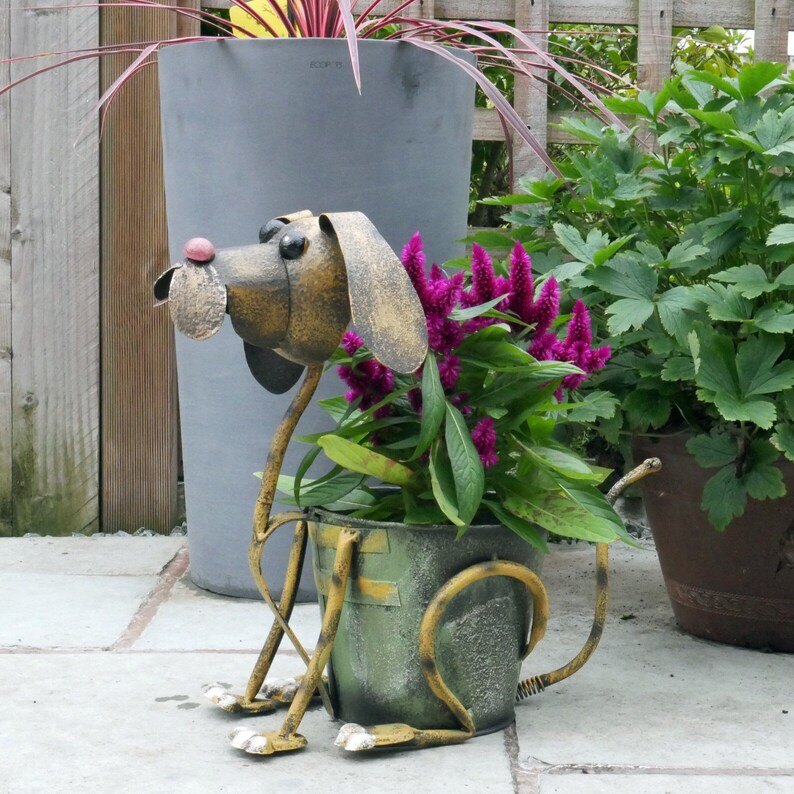Dog Shaped Garden Planter Rusted Metal Flower Pot Home Storage Etsy