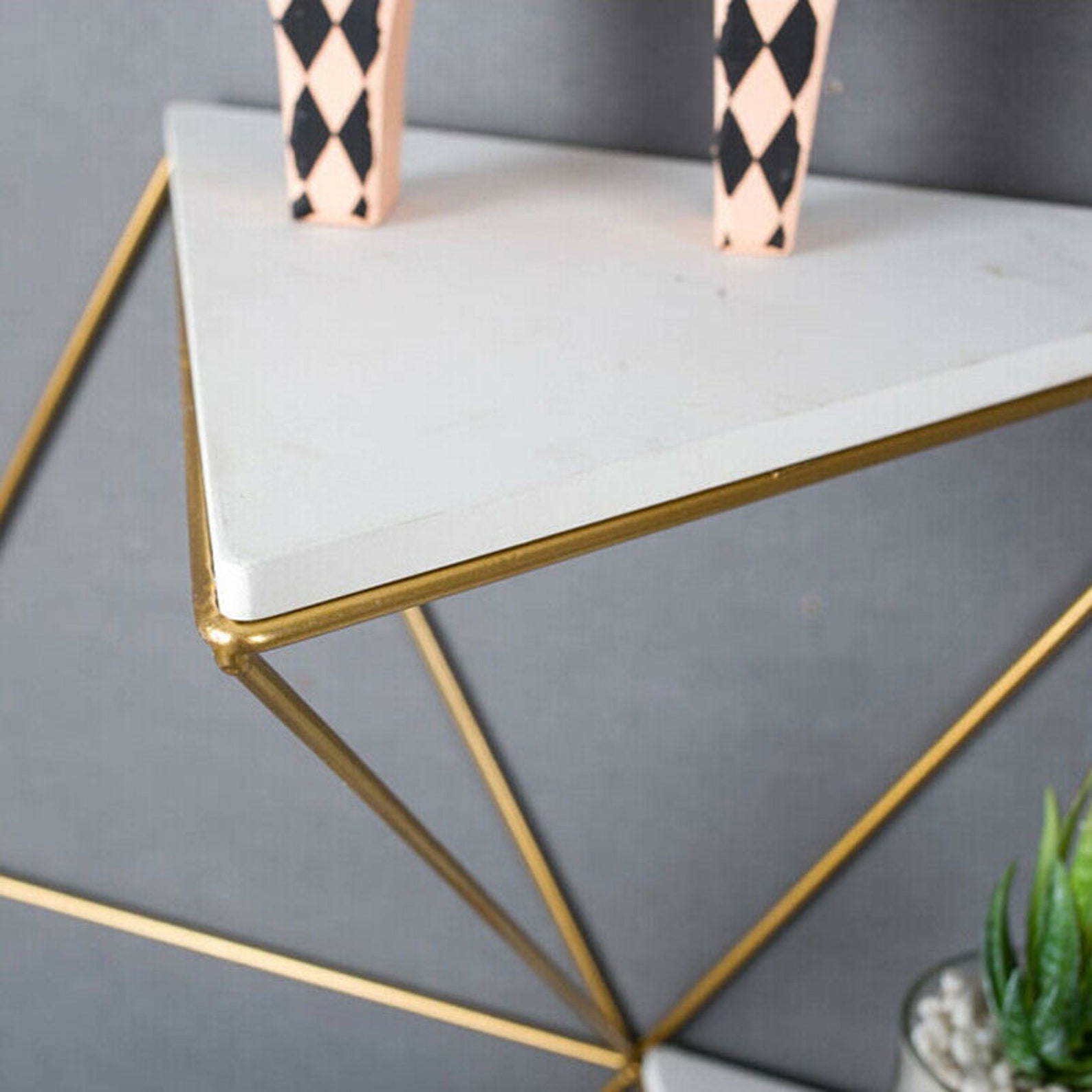 Set of 2 Geometric Wall Shelf Triangle Storage Shelving Gold Etsy
