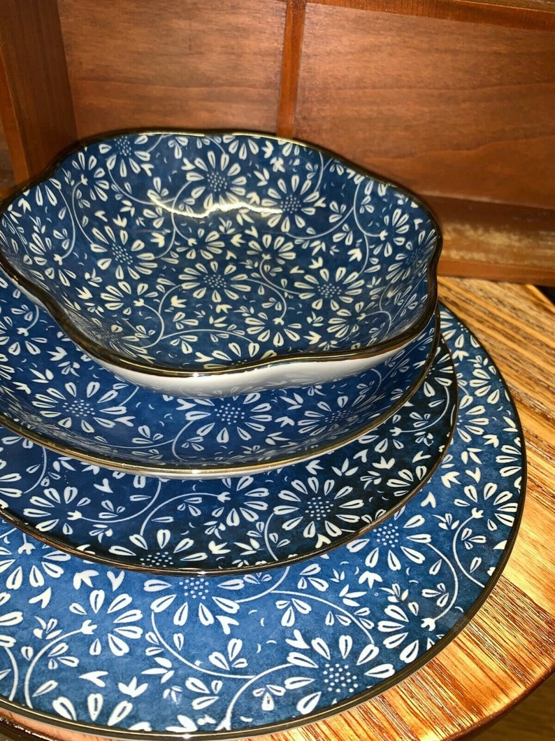 Japanese Crockery Blue Ceramic Dinner Plates Dish Bowl Serving Etsy