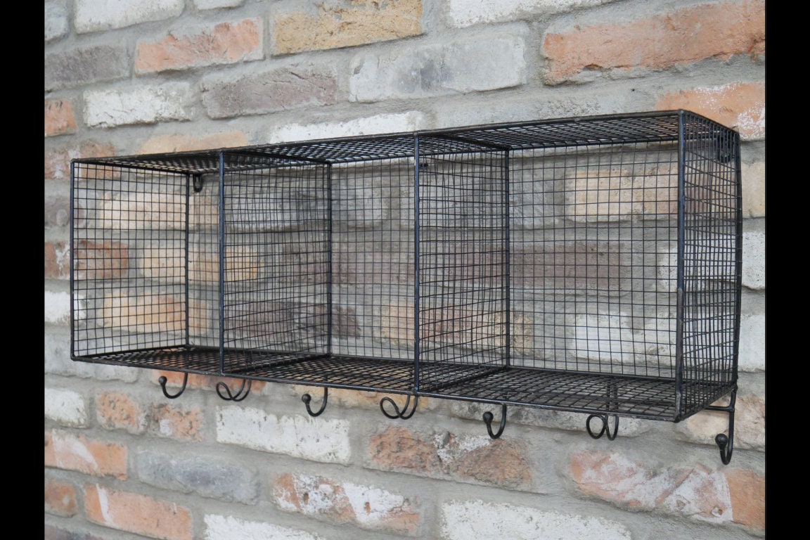 Metal Mesh Wall Shelf Storage Compartment Industrial Metal Etsy
