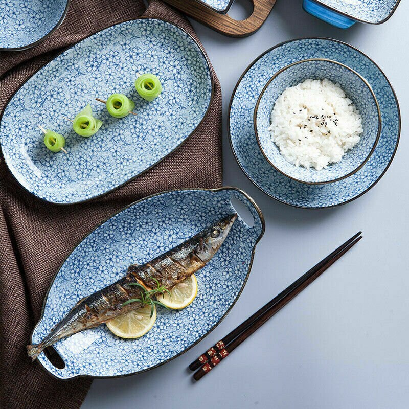 Japanese Design Crockery Dinnerware Set Ceramic Floral Serving Etsy UK