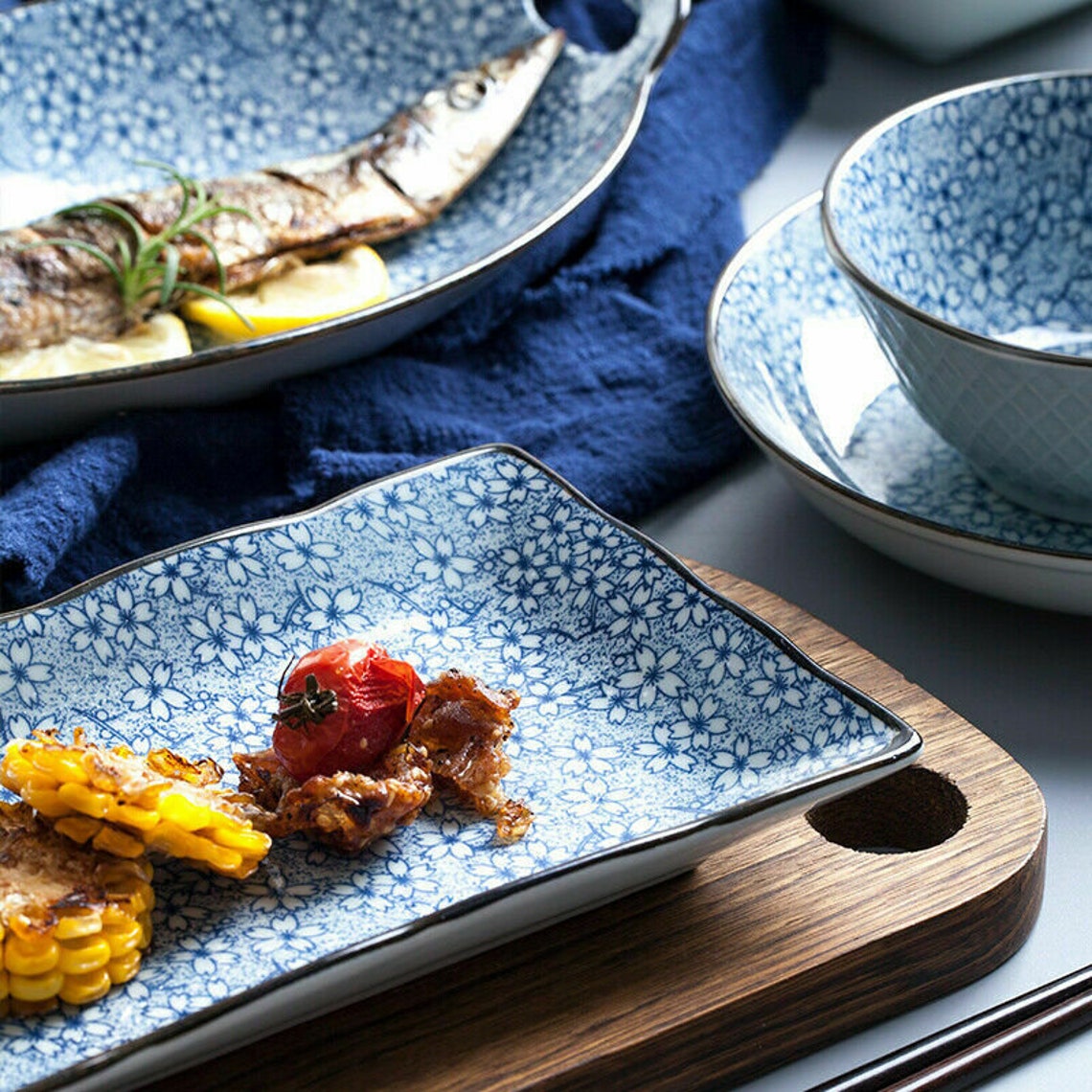 25pcs Japanese Design Crockery Dinnerware Sets Ceramic Floral Etsy