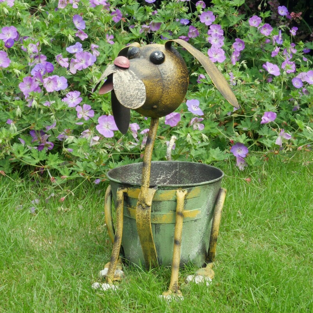 Dog Shaped Garden Planter Rusted Metal Flower Pot Home Storage Etsy