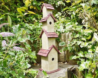 Tall Birdhouse Garden Nesting Box Rustic Wooden Bird House Wren Tit Boxes NEW