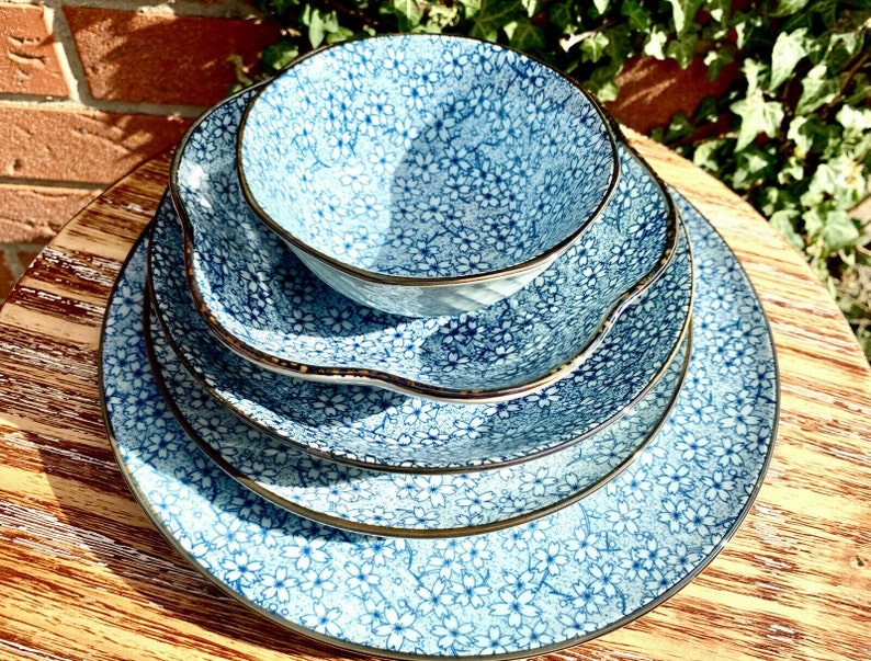 25pcs Japanese Design Crockery Dinnerware Sets Ceramic Floral Etsy UK