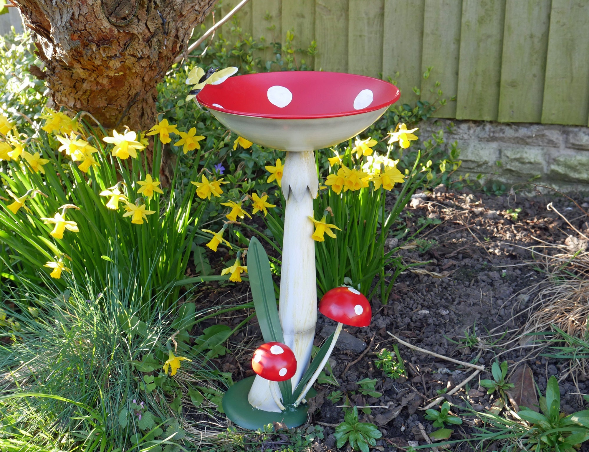 Tall Red White Rustic Mushroom Bird Bath Birds Feeder - Etsy UK