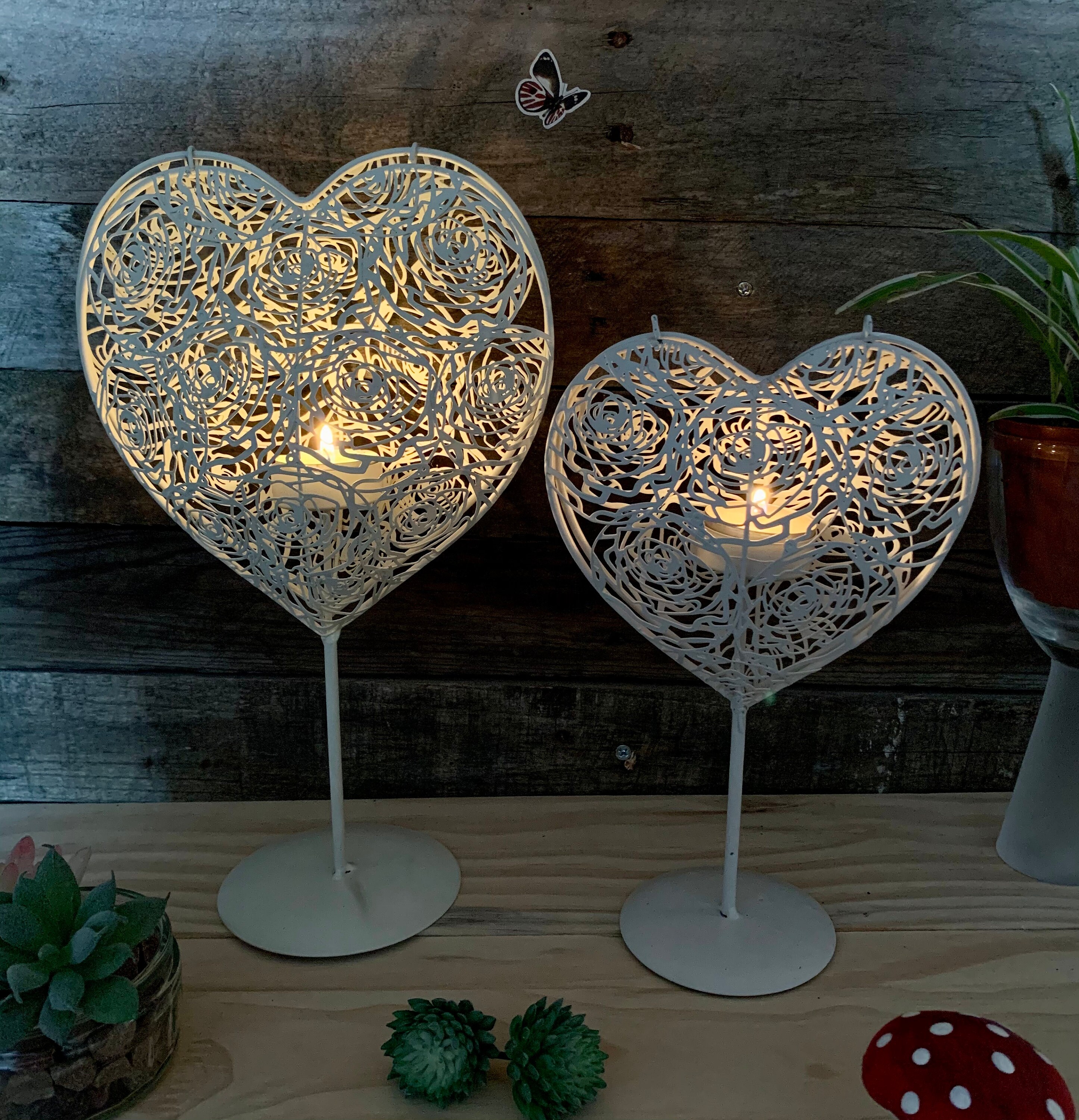 Set of 2 Largesmall Hearts Candle Holders Metal Tea Light Etsy UK
