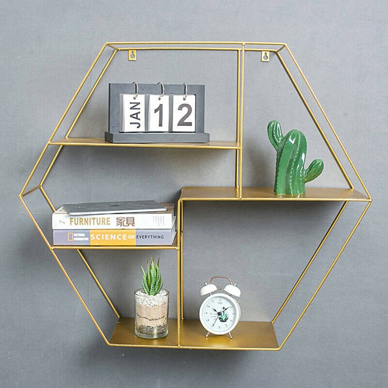 Hexagonal Cube Wall Shelves Storage Display Shelving Gold Etsy UK