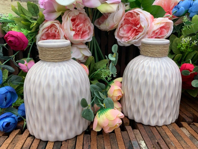 Handmade Set of 2 Decorative Ceramic Vases Embossed Flower Etsy