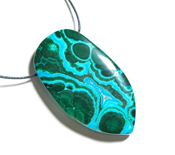 Pendentif malachite chrysocolle- 42x22mm- pierre percée-