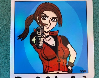 Claire Redfield Sticker - Holographic Vinyl  Water Proof Pixel Art - Retro Gaming Biohazard Code Veronica