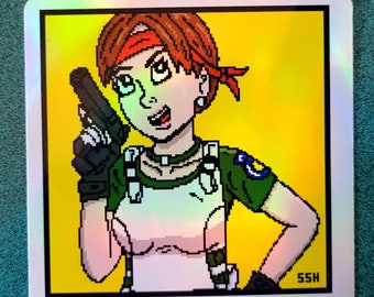 Rebecca Chambers Sticker - Holographic Vinyl  Water Proof Pixel Art - Retro Gaming Biohazard Remake 1 Stickers