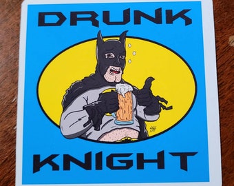 Drunk Knight Sticker - Drinking Beer Dark Party Keg Wine Gift Cartoon Superhero