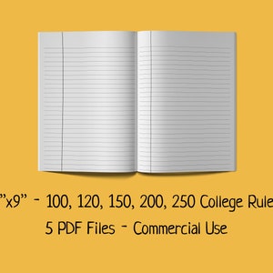 6&quot;x9&quot; College Ruled - KDP Interior Template – 100, 120, 150, 200, 250 PDF Pages - Interior for Journals, Notebooks, Diaries