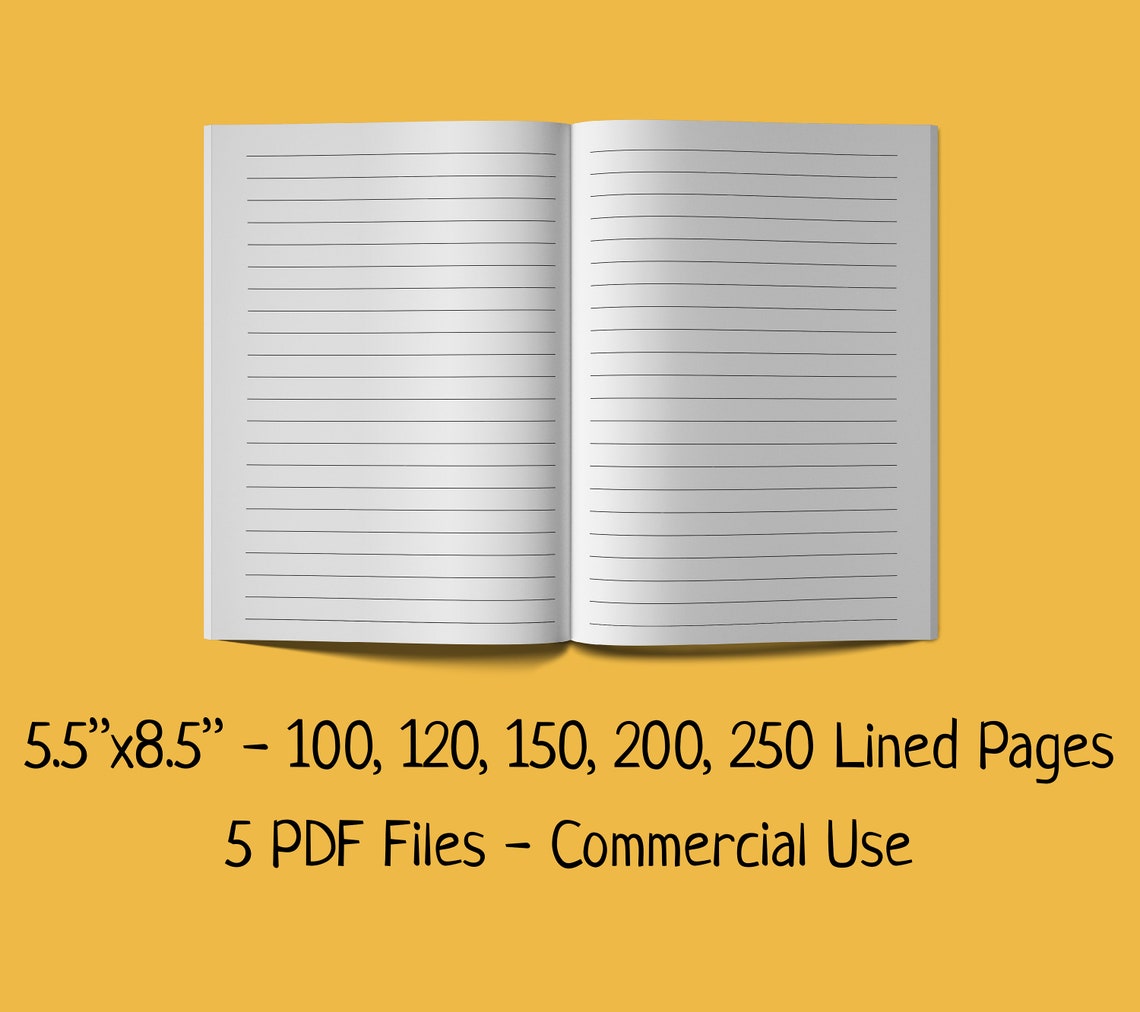 5.5x8.5 Lined Pages KDP Interior Template 100, 120, 150, 200, 250 PDF