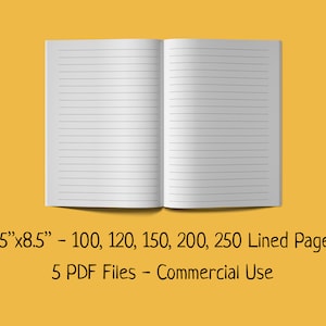 5.5&quot;x8.5 Lined Pages - KDP Interior Template – 100, 120, 150, 200, 250 PDF Pages - Ready to Upload Interior for Journals, Notebooks, Diaries