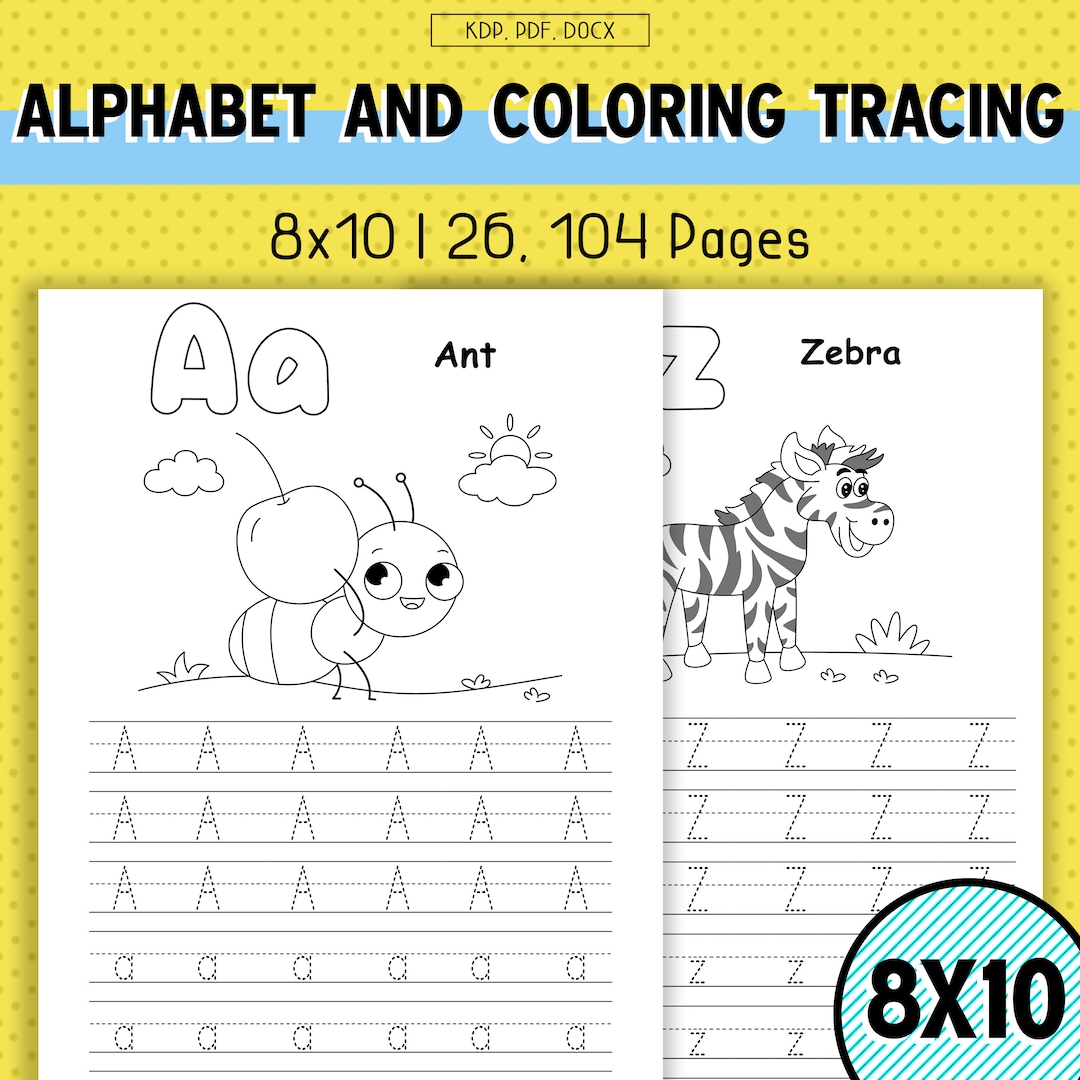 Animals Alphabet Coloring Tracing Sheets: Kids Learning Activity (PDF ...