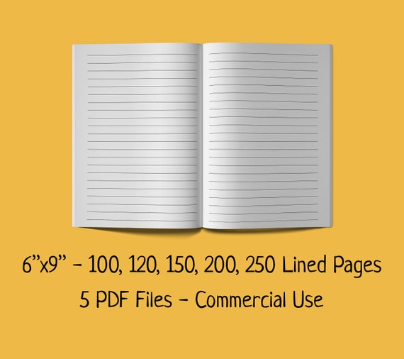 6"x9" Lined Pages - KDP Interior Template – 100, 120, 150, 200, 250 PDF Pages - Ready to Upload Interior for Journals, Notebooks, Diaries