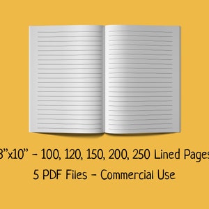 8&quot;x10&quot; Lined Pages - KDP Interior Template – 100, 120, 150, 200, 250 PDF Pages - Ready to Upload Interior for Journals, Notebooks, Diaries