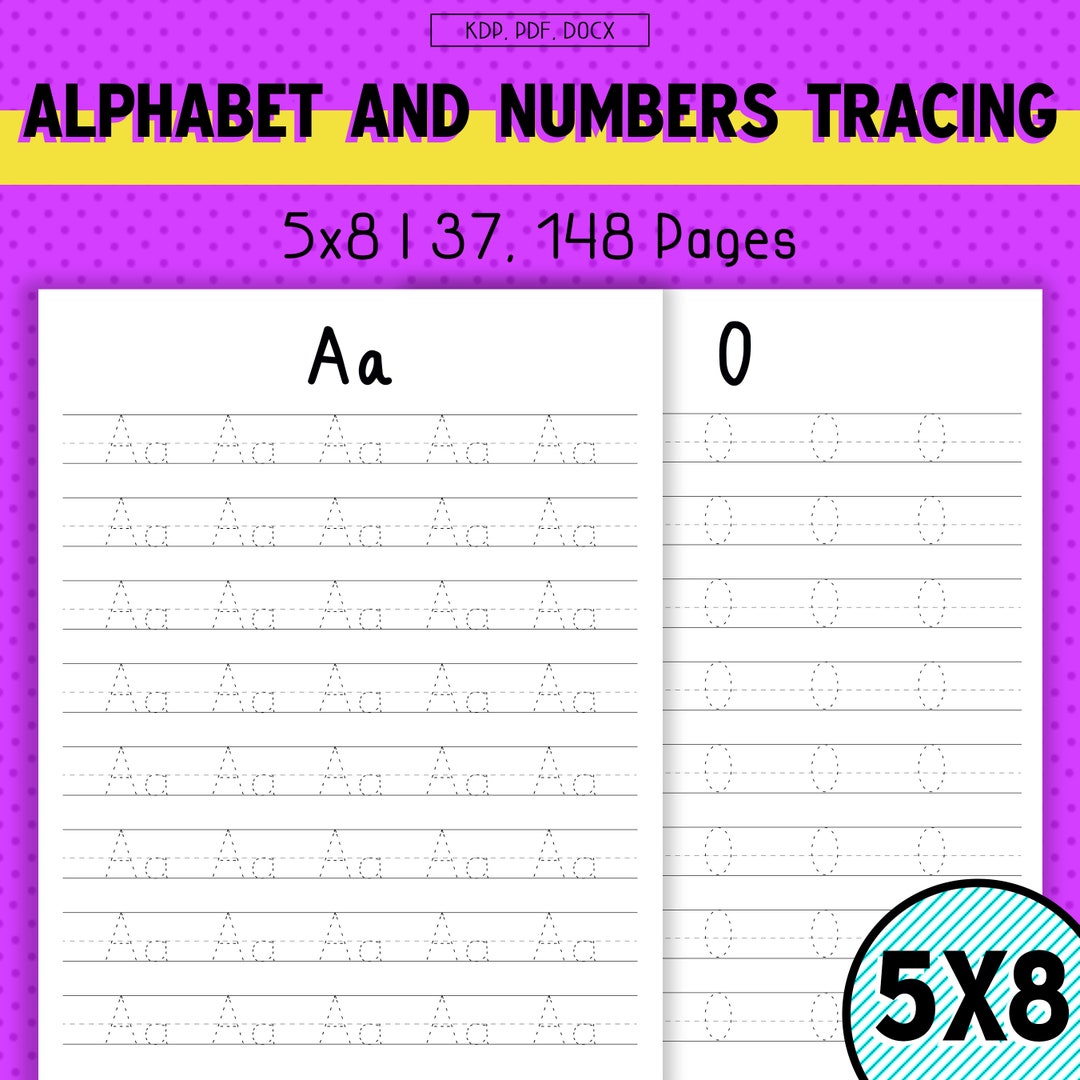 5”x8” Alphabet and Numbers Tracing Sheets for Kids 37, 148 PDF, DOCX ...
