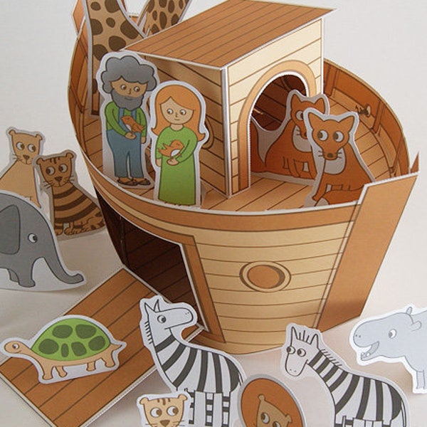 Bastelbuch "Arche Noah" DIY basteln Tier & Arche aus Pappe Zebra Löwe Fuchs Katze Maus Tiger Elefant Nilpferd Giraffe Taufgeschenk Taufe