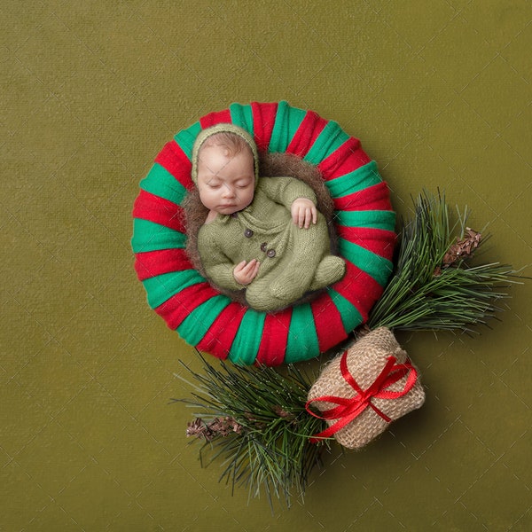 Sfondo digitale per neonati, neonati o bambini con sfondo natalizio, materiale fotografico composito natalizio