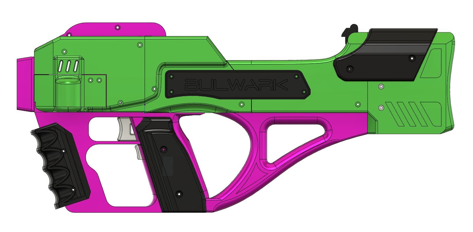 Bulwark Nerf Blaster Full Auto 'bullpup' Top Loading digital STL