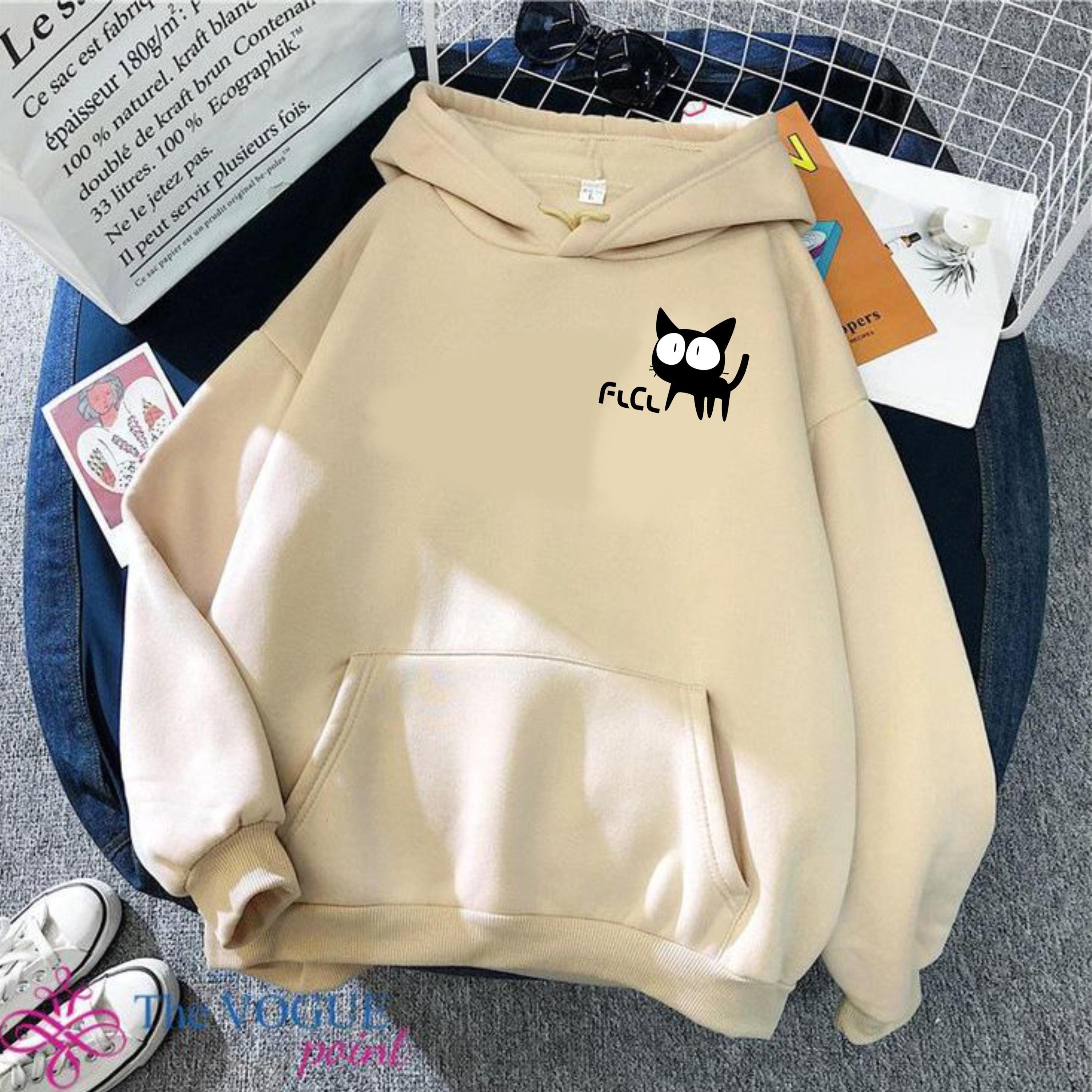 Unisex FLCL Anime Hoodie, Takkun Cat Shirt, Lord Canti Fooly Cooly Shirt, 90s Anime Shirt, Vintage Furi Kuri, Retro FLCL Cat Pocket Hoodie