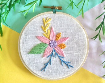 Mini Embroidery Hoop | Hand Embroidered Flower | Handmade Wall Decor | Embroidery Hoop Art | Pastel Rainbow Art | Floral Embroidery