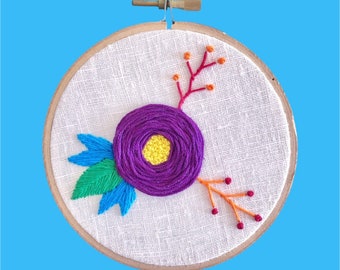 Purple Rose 4 inch Embroidery Hoop Art