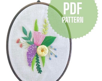 Evelyn’s Flower Bouquet Emboridery PDF Pattern Download | Hand Embroidery Pattern | Floral Embroidery Pattern Download | Flower Pattern PDF