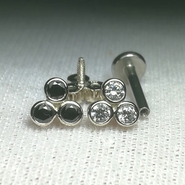14K Solid White Gold 16g CZ Diamond Cluster Bezel Set /Tragus piercing/Cartilage piercing/Medusa piercing philthrum Helix Rook Conch Snug