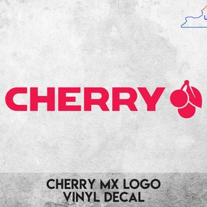 May include: Red and white logo design for "CHERRY MX" with a cherry graphic. The text "CHERRY MX LOGO VINYL DECAL" is below the logo.