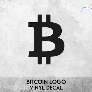 May include: Black vinyl decal of the Bitcoin logo. The logo is a stylized letter B with two vertical lines on either side. The decal is on a white background with the text "BITCOIN LOGO VINYL DECAL" below it.