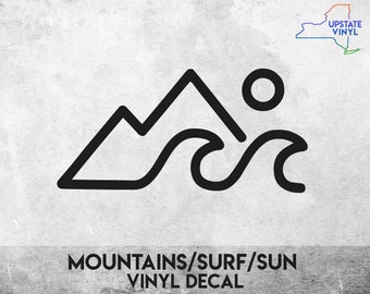 Mountain, Surf, & Sun - Vinyl Decal Sticker - Multiple colors available!