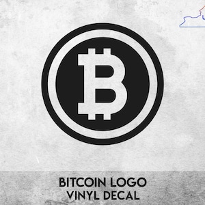 May include: Black and white Bitcoin logo vinyl decal. The logo is a circle with a white Bitcoin symbol inside. The text "BITCOIN LOGO VINYL DECAL" is below the logo.