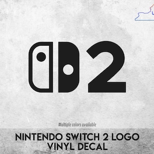 Puede incluir: Calcomanía de vinilo con el logotipo negro de Nintendo Switch 2. El diseño presenta la forma del controlador Switch y el número 2. El texto "Múltiples colores disponibles" está encima del texto "NINTENDO SWITCH 2 LOGO VINYL DECAL". El logotipo de Upstate Vinyl está en la esquina superior derecha.