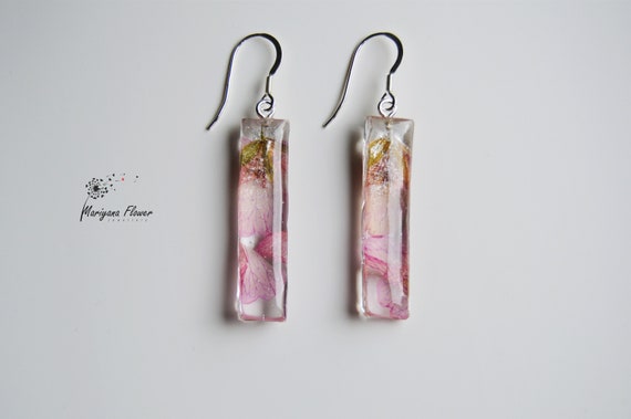 Real Flower earrings Floral jewelry Pressed flowers Drop Earrings Botanical jewelry Christmas idea gift for her