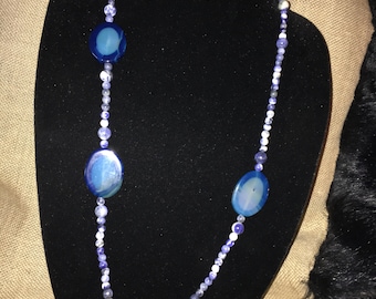 Blauer Sodalith und Achat Scheibe Halskette