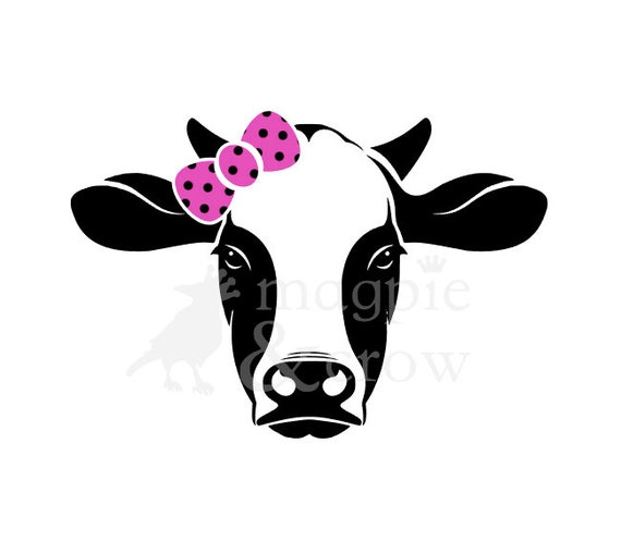 Download SVG Cow wearing Bow Heifer Bandana Cow Face 4H Cut File for