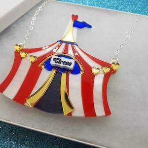 Tent necklace,tent,tent jewelry,circus necklace,circus jewellery,bigtop,statement necklace,acrylic necklace,lasercut jewellery