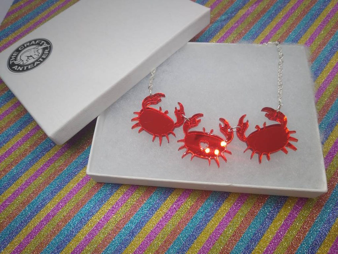 Crabs Necklace Crab Necklace Red Crabs Necklace Acrylic Etsy