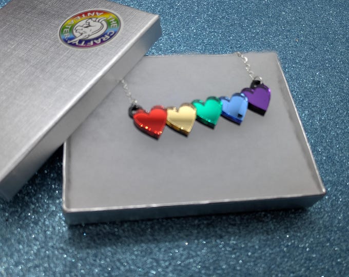 Featured listing image: Mirror Acrylic Rainbow Heart Necklace, Pride Jewelry