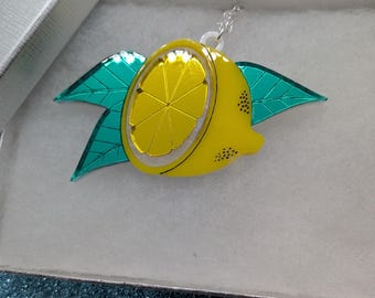 Lemon Necklace - fruit necklace - fruit jewellery - Acrylic Necklace - Lasercut Necklace - Acrylic Jewellery - yellow necklace - handmade