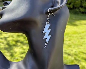 Mirror Silver Lightning Bolt Earrings, Acrylic,earrings,silver earrings