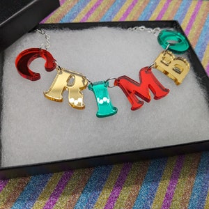 Crimbo,xmas necklace,christmas jewelry,christmas,acrylic necklace, lasercut necklace, necklace,rainbow,pride,festive